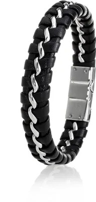 Produktbild von Karisma Hochwertiges Geflochtenes Herren Leder Armband Schwarz - Edelstahl 316L Drahlt LB-408-IR 21/22cm