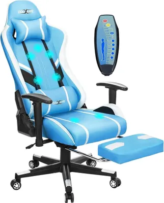 Produktbild von Gaming Stuhl mit 7 Punkt Massage und Fußstütze, Ergonomischer 180KG Bürostuhl, Blau