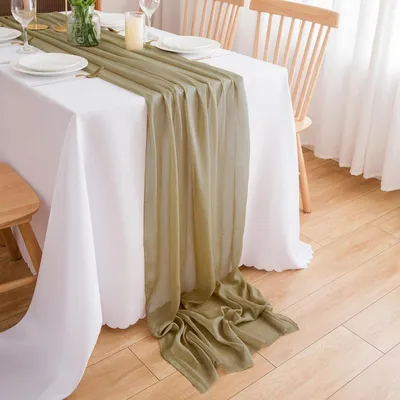 Zdjęcie produktu dla Chiffonowa serweta stołowa, dekoracja stołu na wesele, tkanina w jasnym brązowym kolorze, wymiary 70 x 300 cm