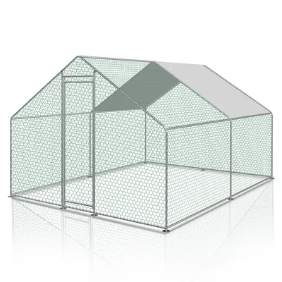 Produktbild von Hühnerstall 3x4x2m Hühnerhaus Kleintierstall Freilaufgehege Kleintiergehege Voliere Freigehege Hühnerkäfig Geflügelstall Verzinkter Stahlrahmen mit Dach