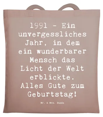 Produktbild von Mr. & Mrs. Panda Schultasche Spruch 1991 Geburtstag - Braun Pastell - Geschenk, Tasche, Geschenke, Büchertasche, Einkaufstasche, Laptoptasche, Tote Bag, 30., Shopping