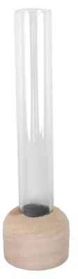 Produktbild von Reagenzglas Vase mit Holzsockel 15 cm Glasröhrchen Ø 2 cm für Blumen Deko