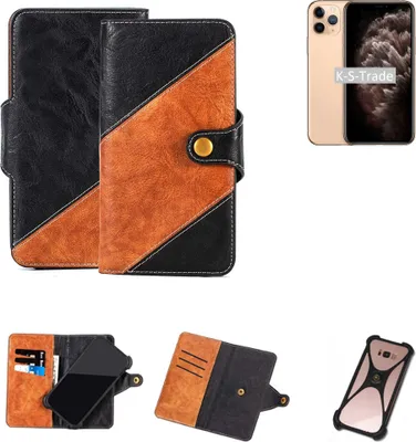 Produktbild von K-S-Trade Handyhülle Schutzhülle Bookstyle Case Wallet-Case kompatibel mit Apple iPhone 11 Pro Handy Cover Bumper Klapphülle schwarz hellbraun 1x