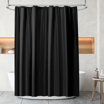 Produktbild von Duschvorhang, schimmelresistent, wasserdicht, schnelltrocknend, waschbar, aus PEVA, 180 x 180 cm, mit 12 Duschvorhangringen, Badezimmer-Duschvorhang (schwarz)
