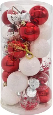 Produktbild von 30Weihnachtskugel Ø6cm Set Weihnachten Christbaumkugel Bruchfest Baumschmuck Rot/Weiß/Durchsichtig