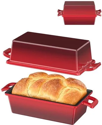 Productafbeelding van Broodbakvorm met deksel – 21 cm gietijzeren pot voor brood bakken, 2-in-1 broodbakvorm, broodbakpot, gietijzeren broodbakpot, broodvorm, vierkante broodpot, broodbakaccessoires