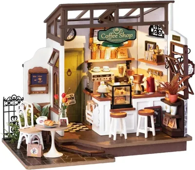 Produktbild von getDigital Miniatur-Haus Bausatz Café, batteriebetrieben beleuchtet, Holz, 19x15x25cm