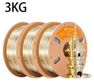 Produktbild von PLA Filament - Silk Dual Color 3D-Druckerfilament - 3 kg Spule - 1,75 mm - ±0,03 mm - Für FDM 3D-Drucker - Gold Silber