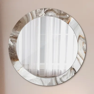 Produktbild von Runder Spiegel mit Modernem Aufdruck - Dekospiegel Wandmontage -Licht Marmor- Ø70cm