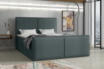 Produktbild von Emoebel24 Boxspringbett mit Topper und Bettkasten, Polsterbett, Doppelbett, Bett 200x200 cm Calipso Grau-blau