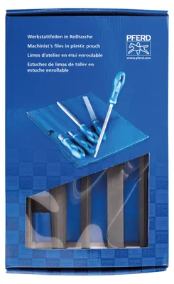 Zdjęcie produktu dla PFERD 11801532, Zestaw pilników, Płaski dokument, Okrągły dokument, Półokrągły dokument, Kwadratowy dokument, Aluminium, Stal, Mosiądz, Brąz, Żeliwo, Stal odlewana, Cynk, Miedź, 200 mm, Niemcy