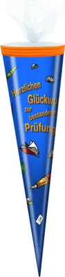 Produktbild von Schultüte / Länge: 35cm / rund / Tüllverschluss / "Bestanene Prüfung"