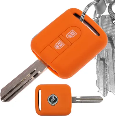 Produktbild von Auto Schlüssel Hülle Silikon Schutz Cover Orange kompatibel mit Nissan Note Almera II X-Trail Qashqai Tiida Primera 2 Tasten Funk Fernbedienung