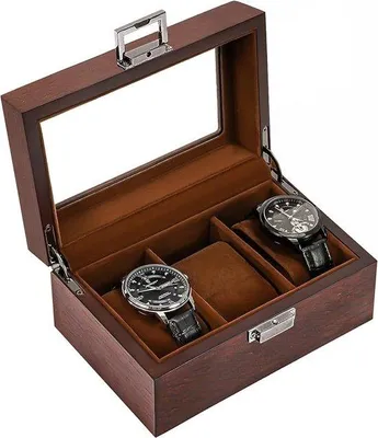 Produktbild von Famanu Holzuhrenbox für Männer - 3 Fächer Uhrenvitrine mit Glasdeckel