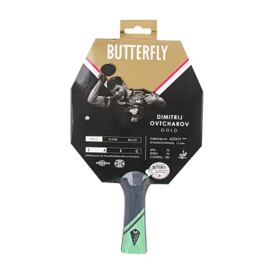 A Butterfly brand table tennis racket is displayed in its packaging.