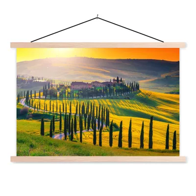 Produktbild von MuchoWow® Textilposter Gras - Sonne - Hügel - Landschaft 120x80 cm mit holzfarbenen Rahmen - Aufhängeset
