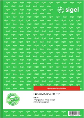 Produktbild von SIGEL SD016 Lieferscheine, mit Empfangsschein, 1., 2. und 3. Blatt bedruckt, A4, selbstdurchschreibend, 3 x 40 Blatt