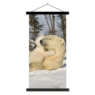 Produktbild von MuchoWow® Textilposter Eisbär - Schnee - Höhle - Jungtier 60x120 cm mit schwarzem Rahmen - Magnete