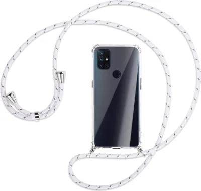 Produktbild von Handykette Backcover-Schutzhülle mit Band (Metall silberfarben) für OnePlus Nord N100 - weiß/grau
