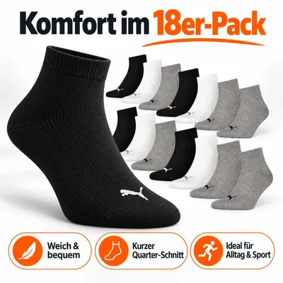 Produktbild von PUMA Uni Quarters Socken Sportsocken 18 Paar -882 grey/white/black, 35-38