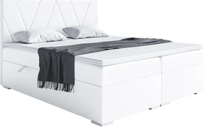 Produktbild von MEBLINI Boxspringbett mit Bettkasten - Gepolstert Doppelbett mit Matratze und Topper - Polsterbett mit Stauraum - Bett mit Kopfteil - Stauraumbett - LARA - 140x200 - H4/Weiß Kunstleder