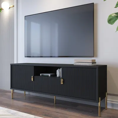 Image de Rabattone - Meuble TV, 155x40x69h cm Noir, un Tiroir