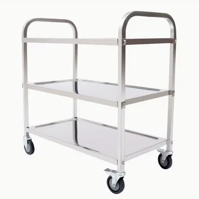 Image de Chariot de service en acier inoxydable à trois étages | Chariot à thé et de cuisine | Chariot de restauration pour les restaurants et à usage domestique