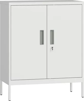 Produktbild von Verschließbarer Stahlschrank mit 2 Türen, Büroschrank, verstellbare Regale, für Homeoffice, Wohnzimmer, Garage, Weiß