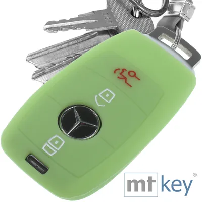 Produktbild von Auto Schlüssel Hülle Silikon Schutz Cover Fluoreszierend Grün kompatibel mit Mercedes Benz E-Klasse W213 S213 C238 W238 3 Tasten KEYLESS SMARTKEY