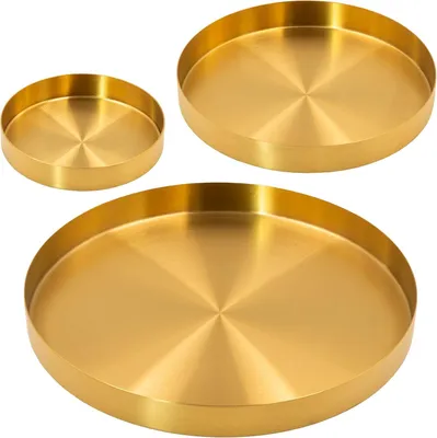 Produktbild von Runde Dekotabletts 3-teilig Goldmetall Hochzeitsdekoration