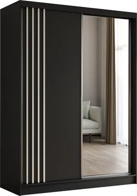 Produktbild von Masseno Schiebetürenschrank NELVIA 160 cm Kleiderschrank Schlafzimmer Schrank 2-türig mit Spiegel und Lamellen Schwarz