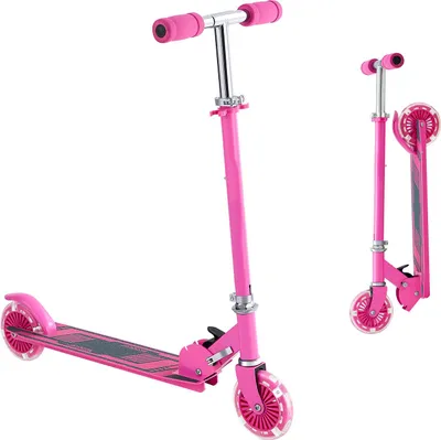 Produktbild von SucceBuy Kinder-Scooter (2 Räder) für Kinder ab 3 Jahren, Roller mit leuchtenden Rädern, höhenverstellbarem Lenker, rutschfestem Trittbrett und klappbarem Design, geeignet bis zu 50 kg, Pink