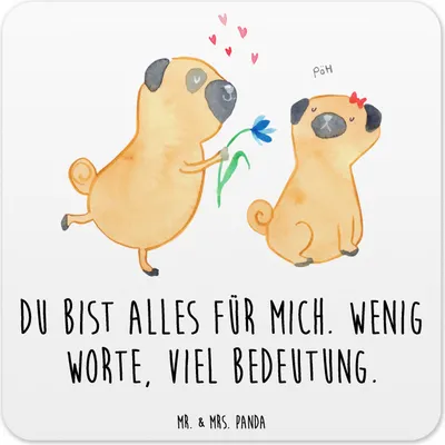 Produktbild von Mr. & Mrs. Panda Tischuntersetzer Mops Verliebt 6er Set - Weiß - Geschenk, Untersetzer für Gläser, Glas-Untersetzer, Hund, Coaster, Knuffig, Eckig, Tassenuntersetzer