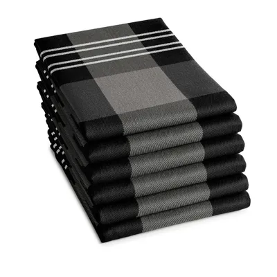 Productafbeelding van Unyqoos® set van 6 theedoeken, 60x65 cm, 100% katoen, jacquard geweven rand, ® gecertificeerd, absorberend, grijs