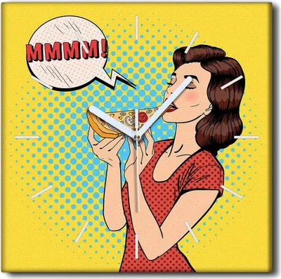 Produktbild von Coloray Uhr auf Leinwand 30x30 cm Wand Uhr Dekoration Wohnzimmer Segeltuch weiße Zeiger -Frauen-Pizza-Essen.
