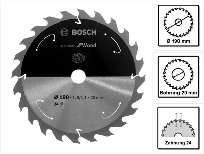 Zdjęcie produktu dla Bosch 2 608 837 704, Twarde drewno, Drewno, 19 cm, 2 cm, 1,1 mm, 7900 RPM, 1,6 mm