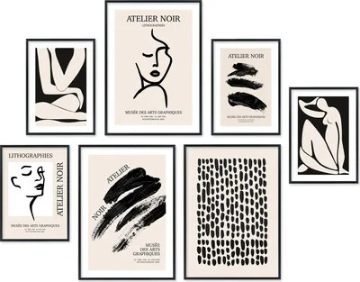 Produktbild von Hyggelig Home Premium Poster Set - 7 passende Bilder OHNE RAHMEN im stilvollen Set - 3 x DIN A3 + 4 x DIN A4 - Set Atelier Noir