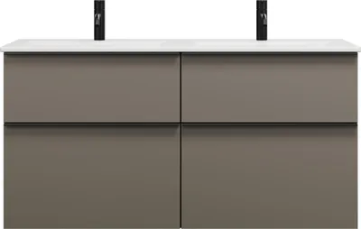 Produktbild von burgbad Eqio Slim Keramik-Doppelwaschtisch inklusive Waschtischunterschrank mit 4 Schubladen, 1220x490x620mm, SHBZ122F2010C0001G0252