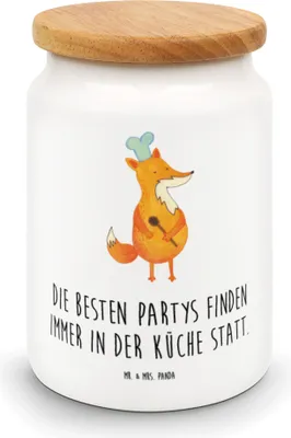 Produktbild von Mr. & Mrs. Panda Dose Fuchs Koch - Weiß - Geschenk, Chefkoch, Hungrig, behälter, Teedose, Vorratsbehälter, Keksdose, Bäcker, Kaffeedose, Geburtstag, Kochlöffel