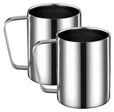 Edelstahlbecher 2er Set, 500 ml, doppelwandig isoliert, mit Henkel