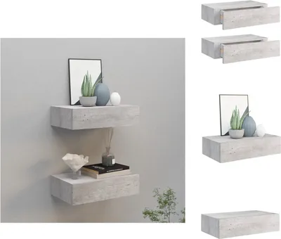 Obrázok produktu pre vidaXL Nástenné police so zásuvkami 2 ks. Betónová sivá 40x23,5x10 cm MDF - Nástenné police