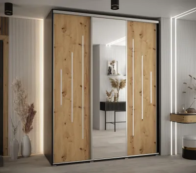 Produktbild von Kleiderschrank ASIRI 13 - 190/60 cm, Schwarz / Artisan-Eiche / Silber