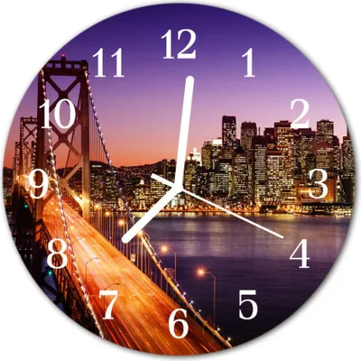 Produktbild von Glasuhr Wanduhr Küchenuhr Echt-Glas 30fi cm Brücke Stadt mehrfarbig