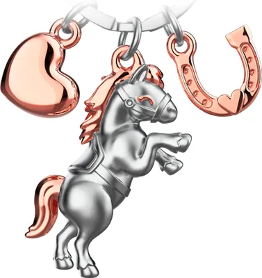 Produktbild von "Pony" Pferd Schlüsselanhänger mit Herz und Hufeisen in Roségold - Glücksbringer Geschenk für Pferdeliebhaber
