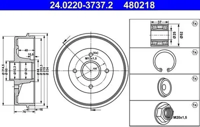 Produktbild von 2x ATE Bremstrommel 24.0220-3737.2 für RENAULT CLIO II (BB0/1/2_ CB0/1/2_)