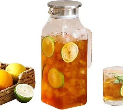 Produktbild von Glas Wasserkanne - Trinkkesseldeckel - Getränke servieren - Hitze kalt beständig - 2 Liter Inhalt - Transparent