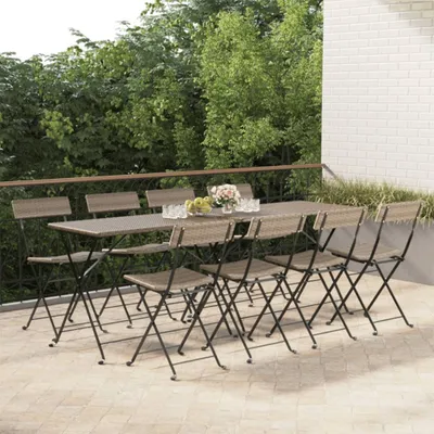 Produktbild von The Living Store Bistrostühle 8 Stk. Klappbar Grau Poly Rattan und Stahl