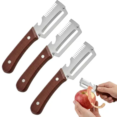 Produktbild von Gemüseschäler - 3 Stück multifunktional mit Holzgriff - Für Obst Gemüse und Fleischscheiben - 3-teiliges Set