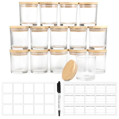 Kerzengläser 170 ml, 15er-Pack, mit Deckeln, Glas, transparent