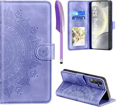Produktbild von Samsung Galaxy S24 5G Lederhülle Wallet Case Prägung Standfunktion - Lila